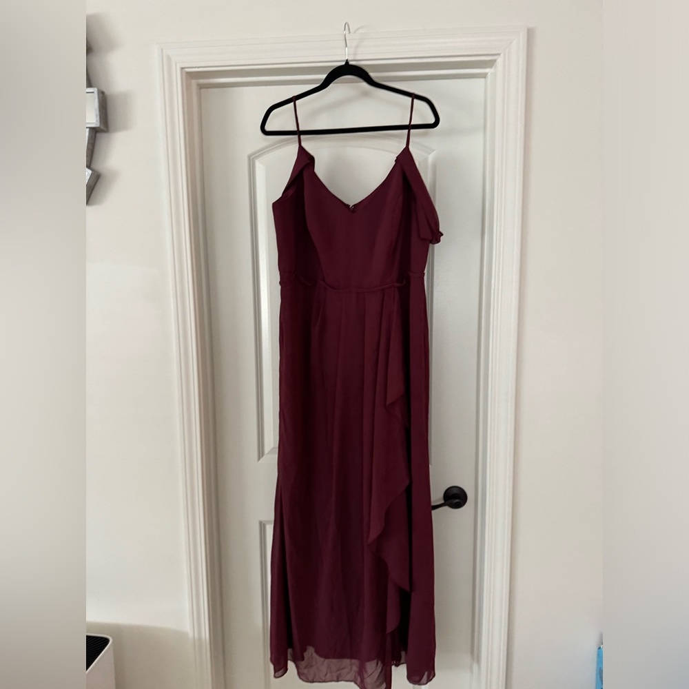 David’s Bridal cascading off-the-shoulder bridesmaid dress